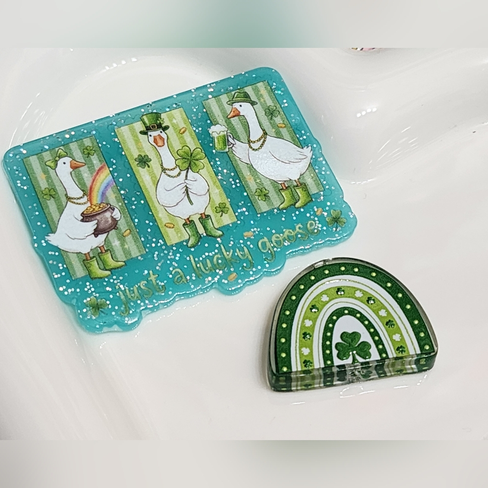 St Patricks Day Goose Flatback Beads Lucky Goose Badge Beaded Pen Keychain Craft